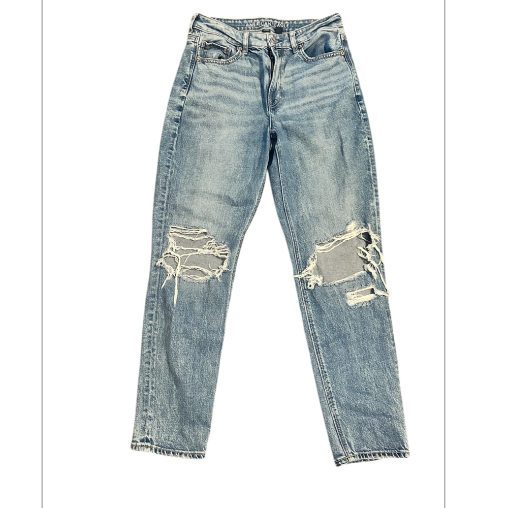 AE Light Blue  High-Rise Striged  Ripped Mom Jeans Size 6 Excellent Condition - Picture 5 of 9